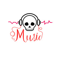 Skull with headphones music tshirt vector illustration.