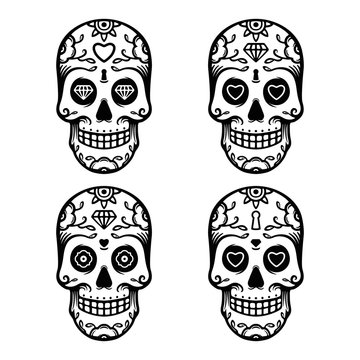 Set of monochrome sugar skulls