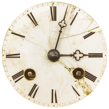 Ancient weathered clock face with cracks