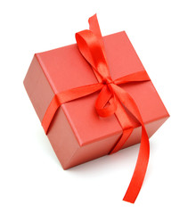 red gift box with ribbon bow isolated on white