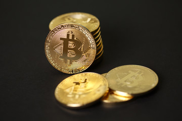 Gold coins of crypto currency bitcoin