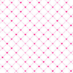 Cute little hearts in seamless pattern. Small heart shapes in different sizes and colors for Valentines Day background. Vector illustration. Bright pink hearts. Vector seamless pattern. Hearts mosaic. - obrazy, fototapety, plakaty