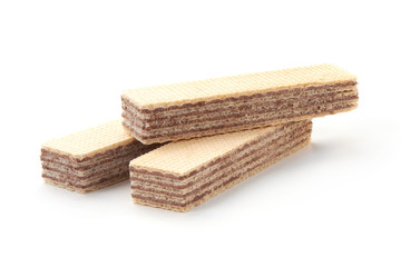 Wafer biscuit, close-up, isolated on white background.