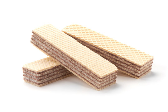 Wafer biscuit, close-up, isolated on white background.