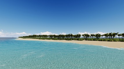 Tropical beach and clear water 3D render
