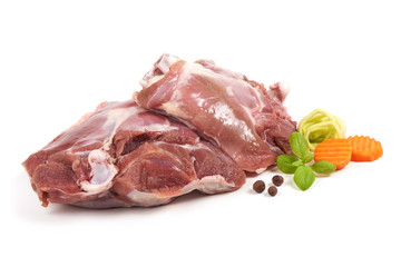 Raw turkey meat, close-up, isolated on white background.