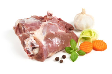 Raw turkey meat, close-up, isolated on white background.