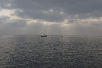 Sun lights from the sky on the sea, January 2016.