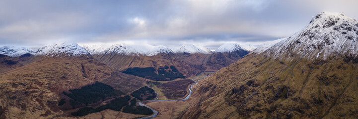 Naklejka na ściany i meble landscape view of scotland and glen etive from an aerial viewpoint