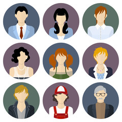 Circle different people icons set in flat style.
