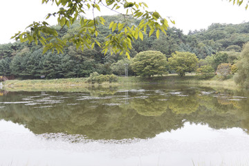 Mountain reflection on the lake, Korea, autumn 2016.