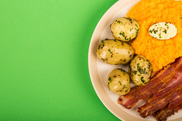 Norwegian Pork or Bacon With Mashed Swede and Boiled Potatoes Meal