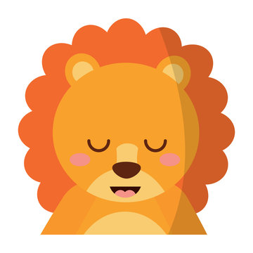 cute portrait lion animal baby with close eyes vector illustration