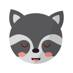 cute head raccoon animal close eyes cartoon vector illustration
