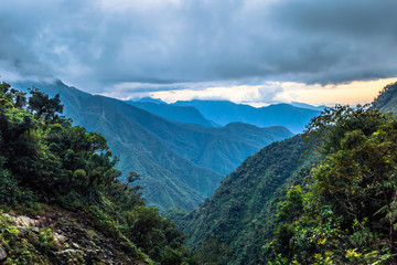 Death Road - July 25, 2017: Panoramic view of the Yungas road, or Death Road, Bolivia
