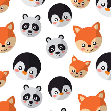 seamless pattern cute animals face image vector illustration