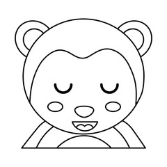 cute portrait monkey animal baby with close eyes vector illustration outline design