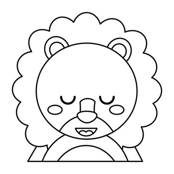 cute portrait lion animal baby with close eyes vector illustration outline design