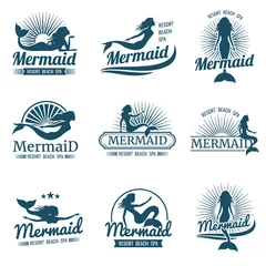 Foto auf Acrylglas Meerjungfrau Mermaid silhouette stylized vector logos collection  © MicroOne