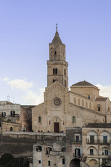 Close-up of Matera Cathedral that rises on the roofs of the stones. Matera_Italy