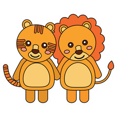 Fototapeta premium tiger lion holding hands cute animals icon image vector illustration design 