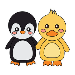 penguin duck holding hands cute animals icon image vector illustration design 