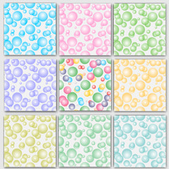 Set of vector seamless backgrounds. Backgrounds of air bubbles mixed