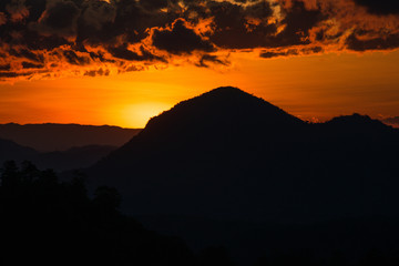 The landscape in the north country, Thailand Mountain sunset in winter