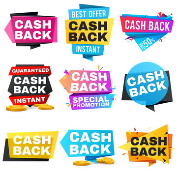 Money cash back vector labels and stickers set
