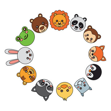 cute animals in circle  icon image vector illustration design 