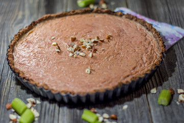 Rhubarb pie in a tray