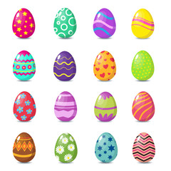 Cartoon colorful easter eggs with floral patterns isolated vector set