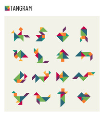 Fototapeta na wymiar Tangram children brain game cutting transformation puzzle vector set