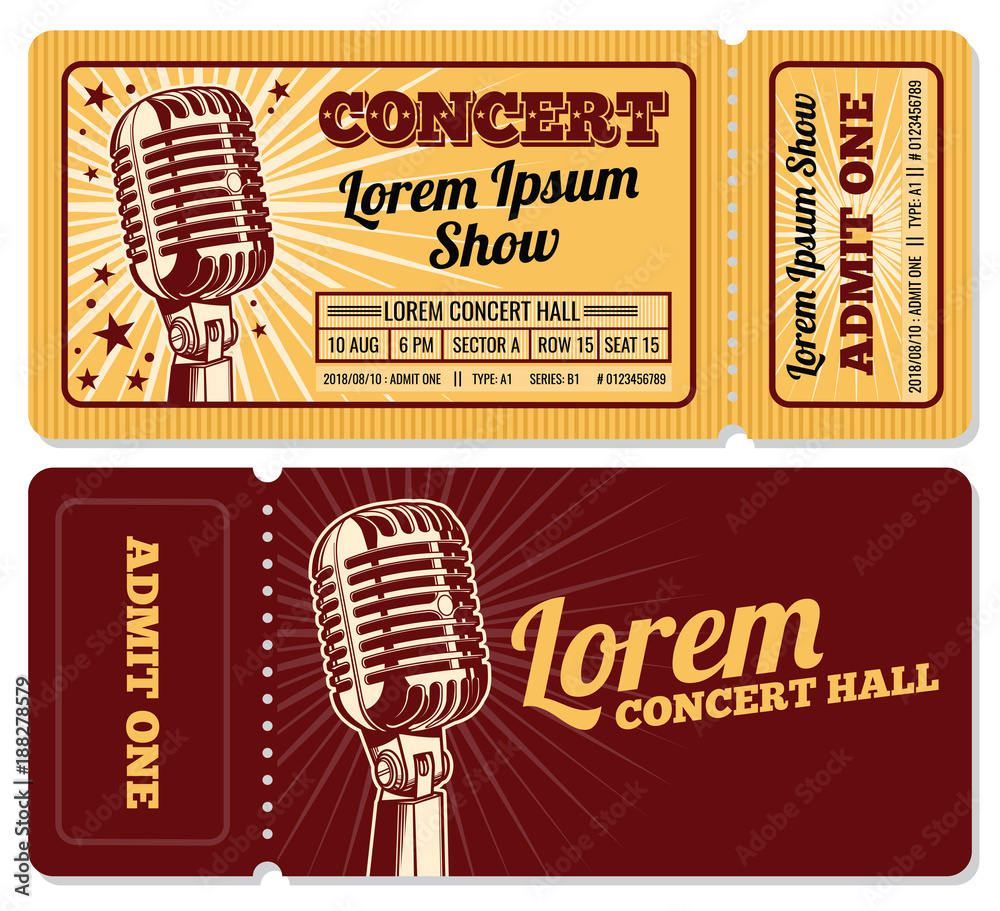 Wall mural Event or concert ticket admission entry isolated vector template