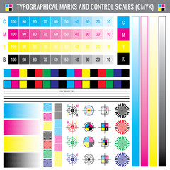 Calibration printing crop marks. CMYK color test vector document © MicroOne