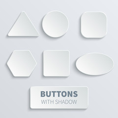 White 3d blank square and rounded button vector set