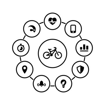 Set of black icons isolated on white background, on theme Bike