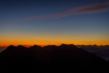 Mountain silhouette in sunset