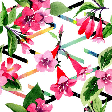 pink flowers watercolor geometric pattern clip art preview