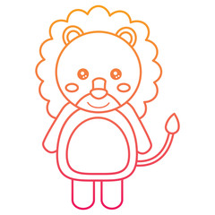cute lion animal standing cartoon wildlife vector illustration color line design