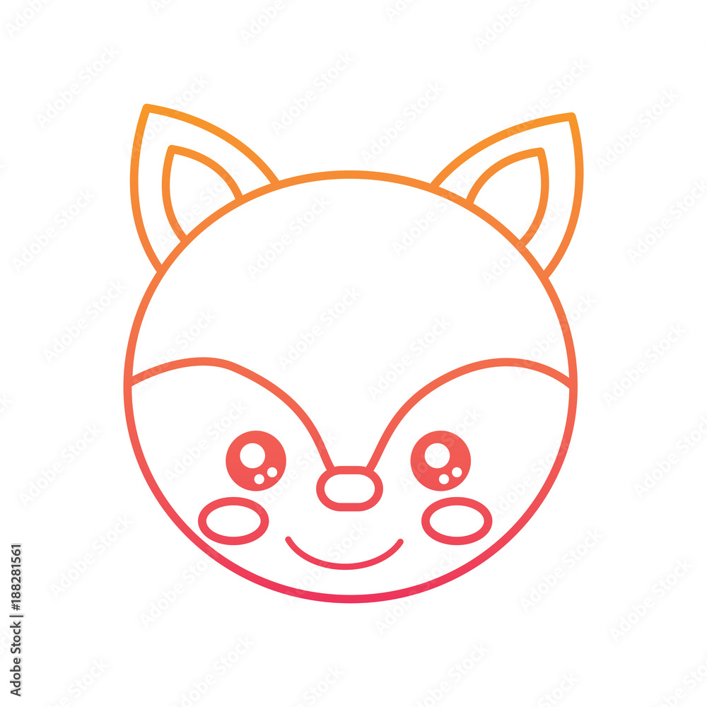 Wall mural cute animal fox head baby vector illustration color line design