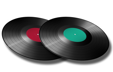 deux disques vinyles rouge et vert