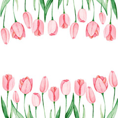 Watercolor tulips frame. International women's day. For design, card, print or background