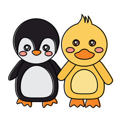 Fototapeta premium penguin duck holding hands cute animals icon image vector illustration design 