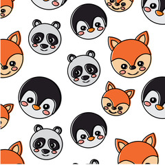 panda fox penguin cute animals pattern image vector illustration design 