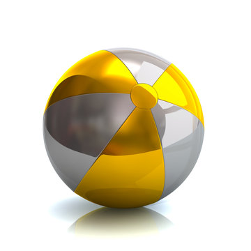 3D illustration golden and white beach ball