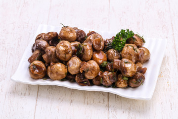 Pickled mushrooms in the bowl