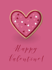 Happy valentine card with heart shape cookie. Love concept