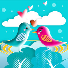 coppia di uccelli e cuori 