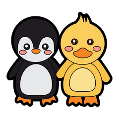 Fototapeta premium penguin duck holding hands cute animals icon image vector illustration design 